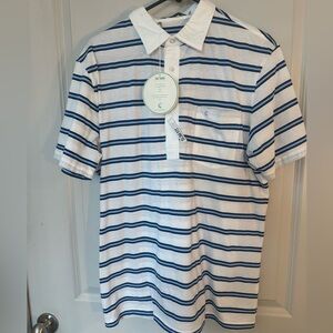 NEW Criquet Top-Shelf Player Organic Cotton Blue &White Striped Polo Shirt,Large